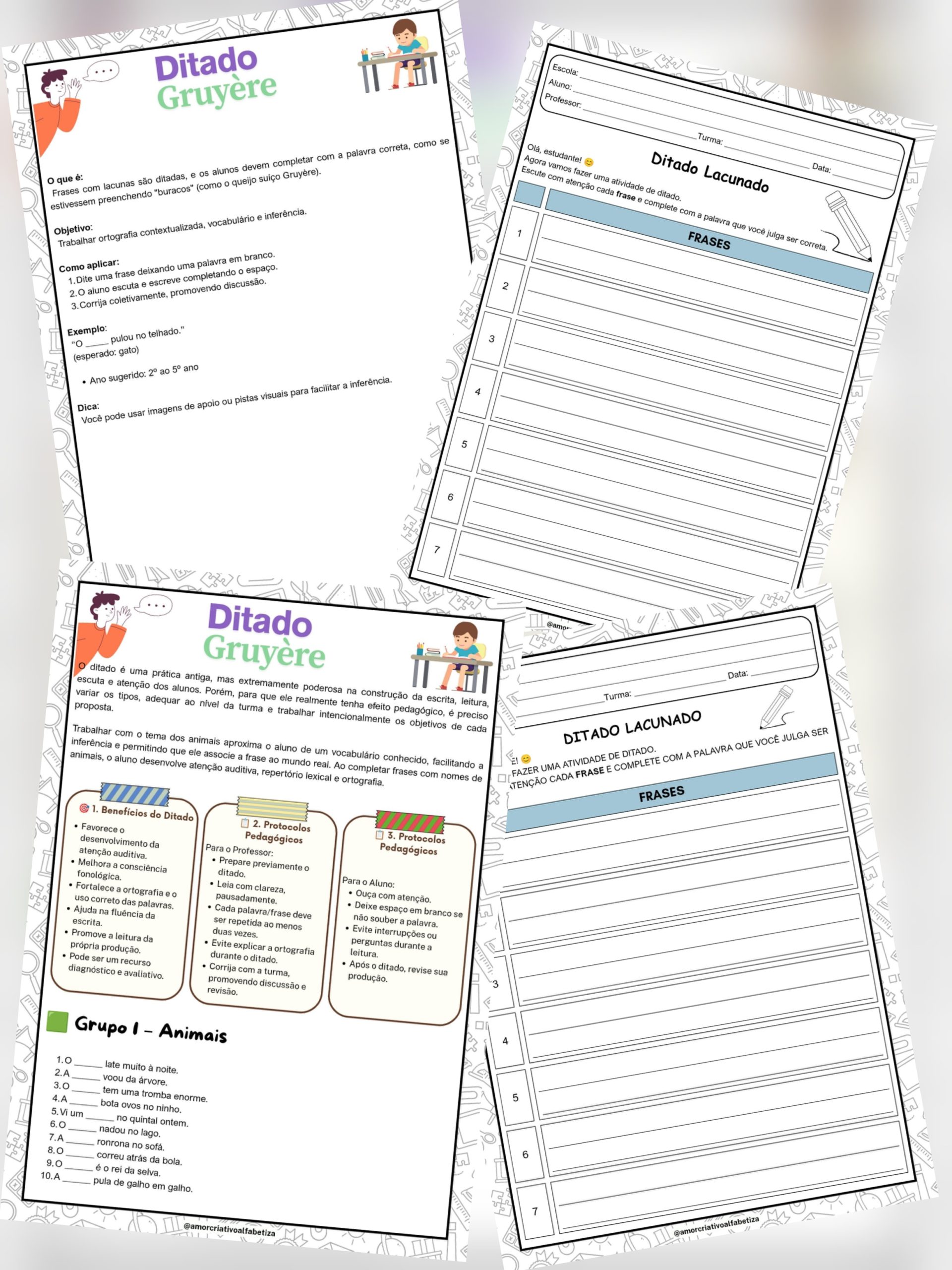 Ditado Lacunado para 2º, 3º, 4º e 5º ano – PDF para Imprimir | Alfabetização — amostra 1: 📚✨ Ditado Gruyère – Ditado…