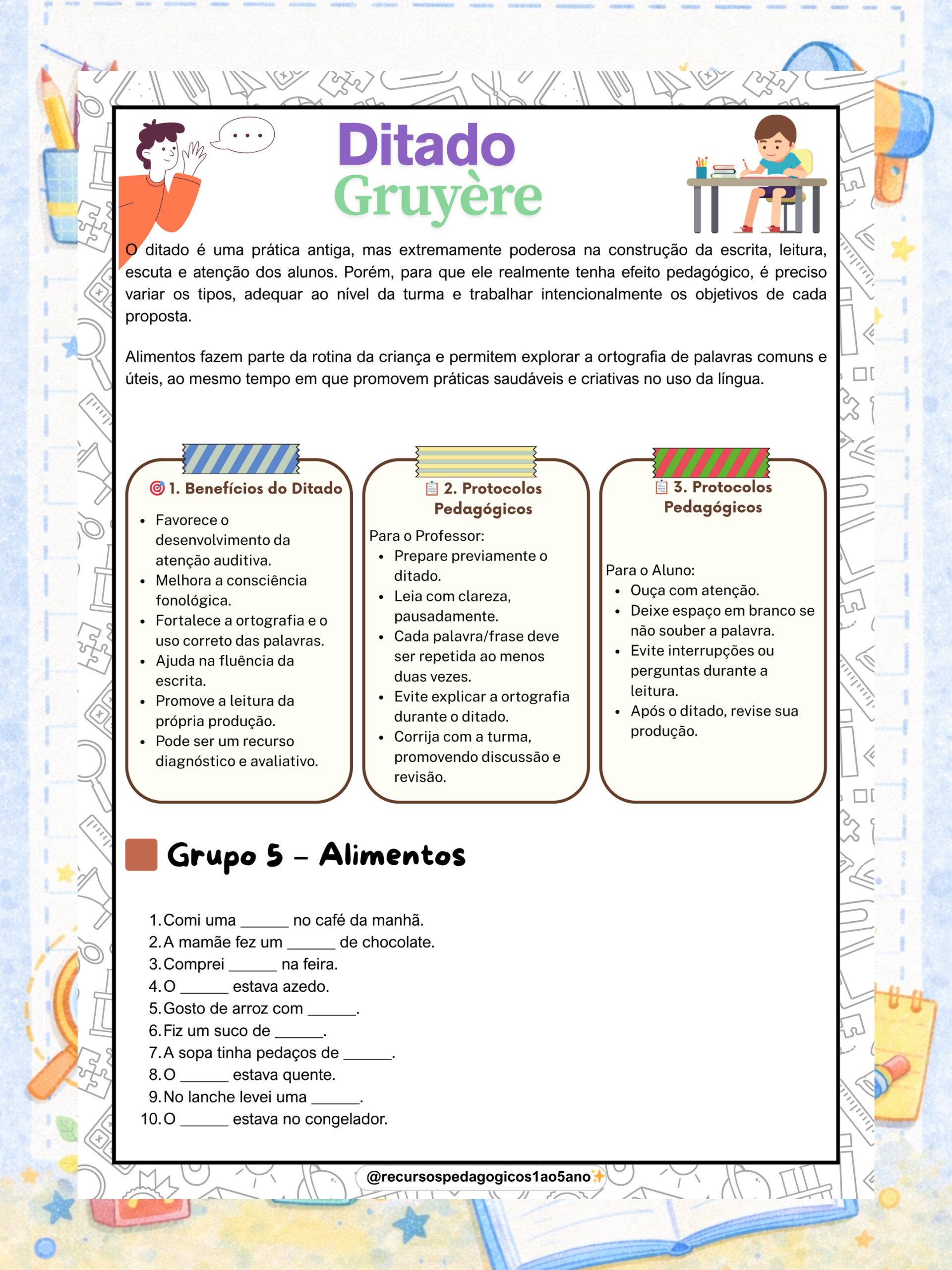 Ditado Lacunado para 2º, 3º, 4º e 5º ano – PDF para Imprimir | Alfabetização — amostra 4: Ditado Gruyère – Ditado lacunado…