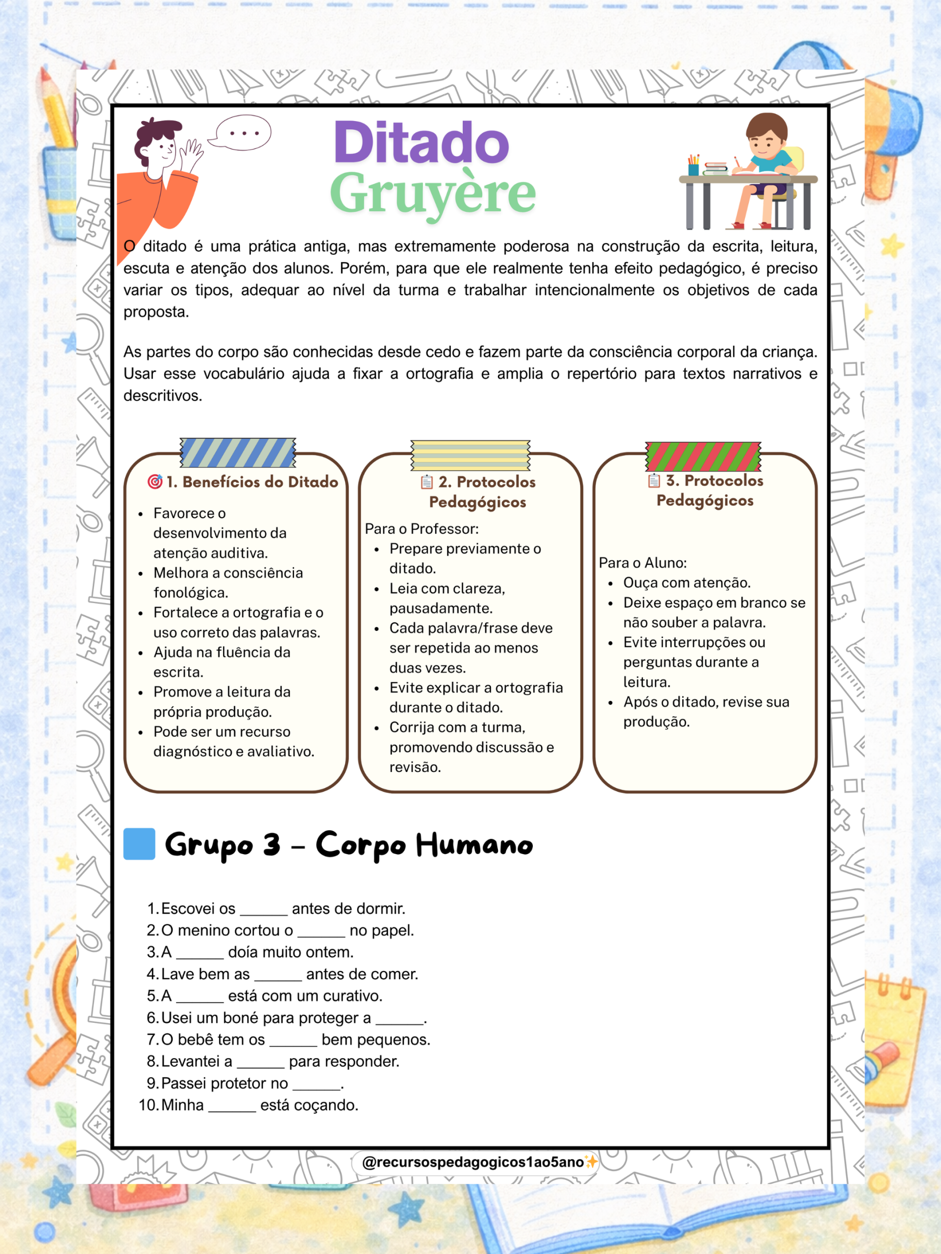 Ditado Lacunado para 2º, 3º, 4º e 5º ano – PDF para Imprimir | Alfabetização — amostra 5: Ditado Gruyère – Ditado lacunado…