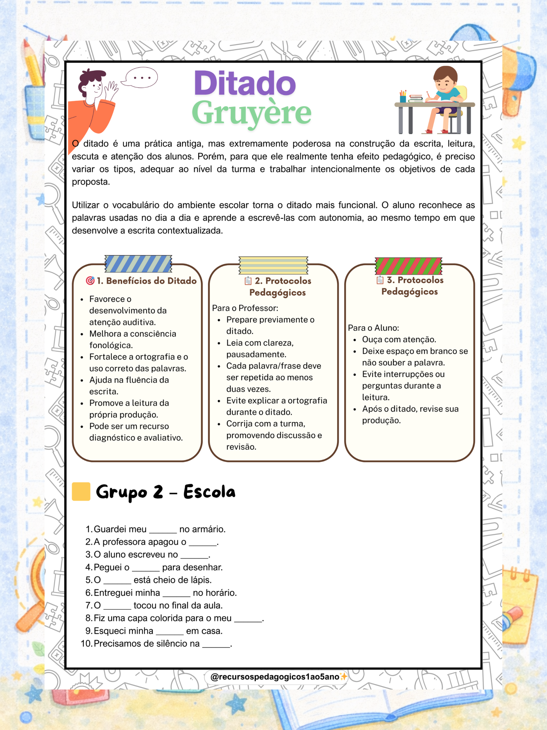 Ditado Lacunado para 2º, 3º, 4º e 5º ano – PDF para Imprimir | Alfabetização — amostra 6: Ditado Gruyère – Ditado lacunado…