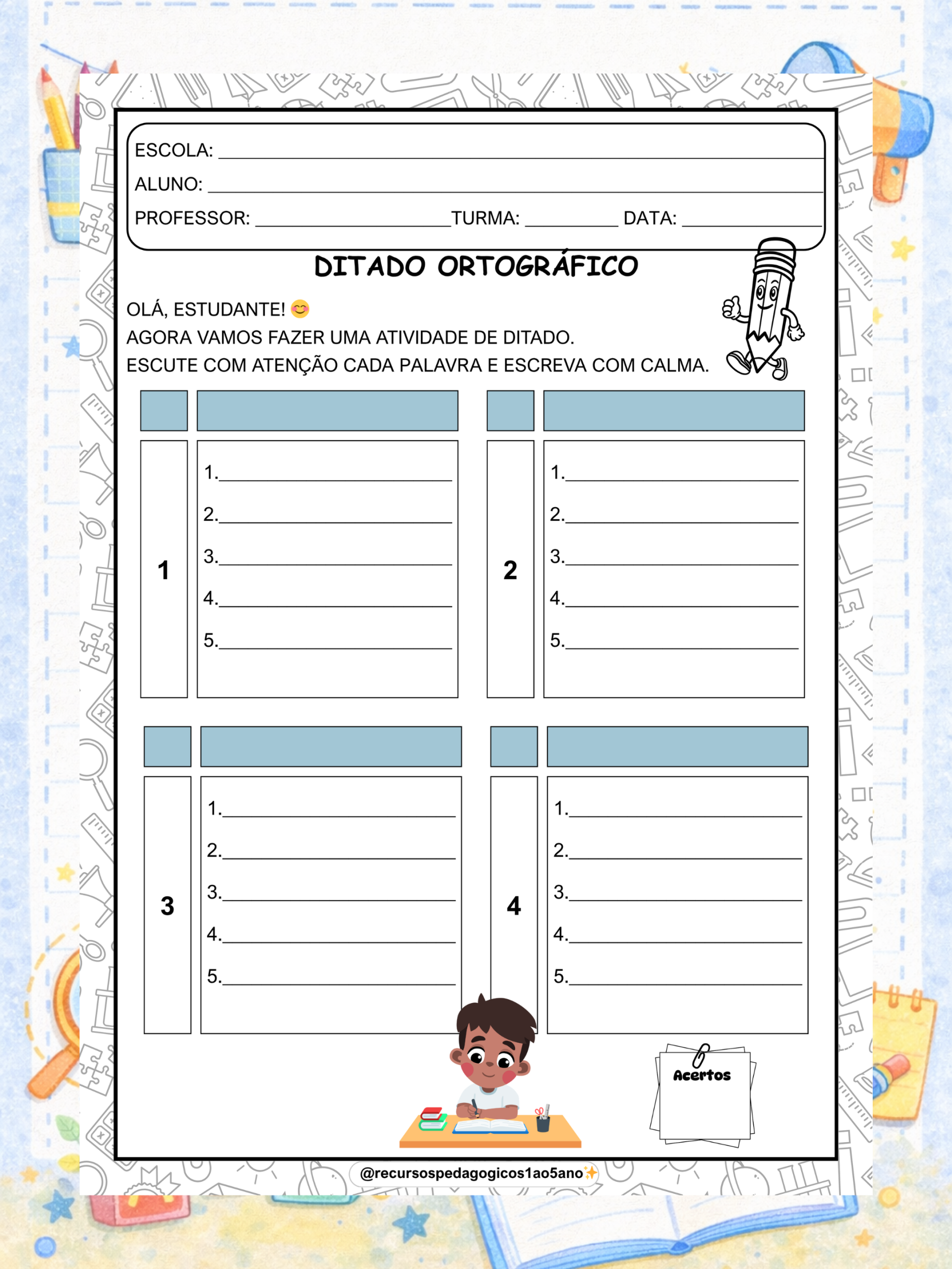 Ditado Ortográfico para 1º, 2º e 3º ano + Brinde | Alfabetização — amostra 3: Ditado Ortográfico para 1º ao 3º ano + Brinde…