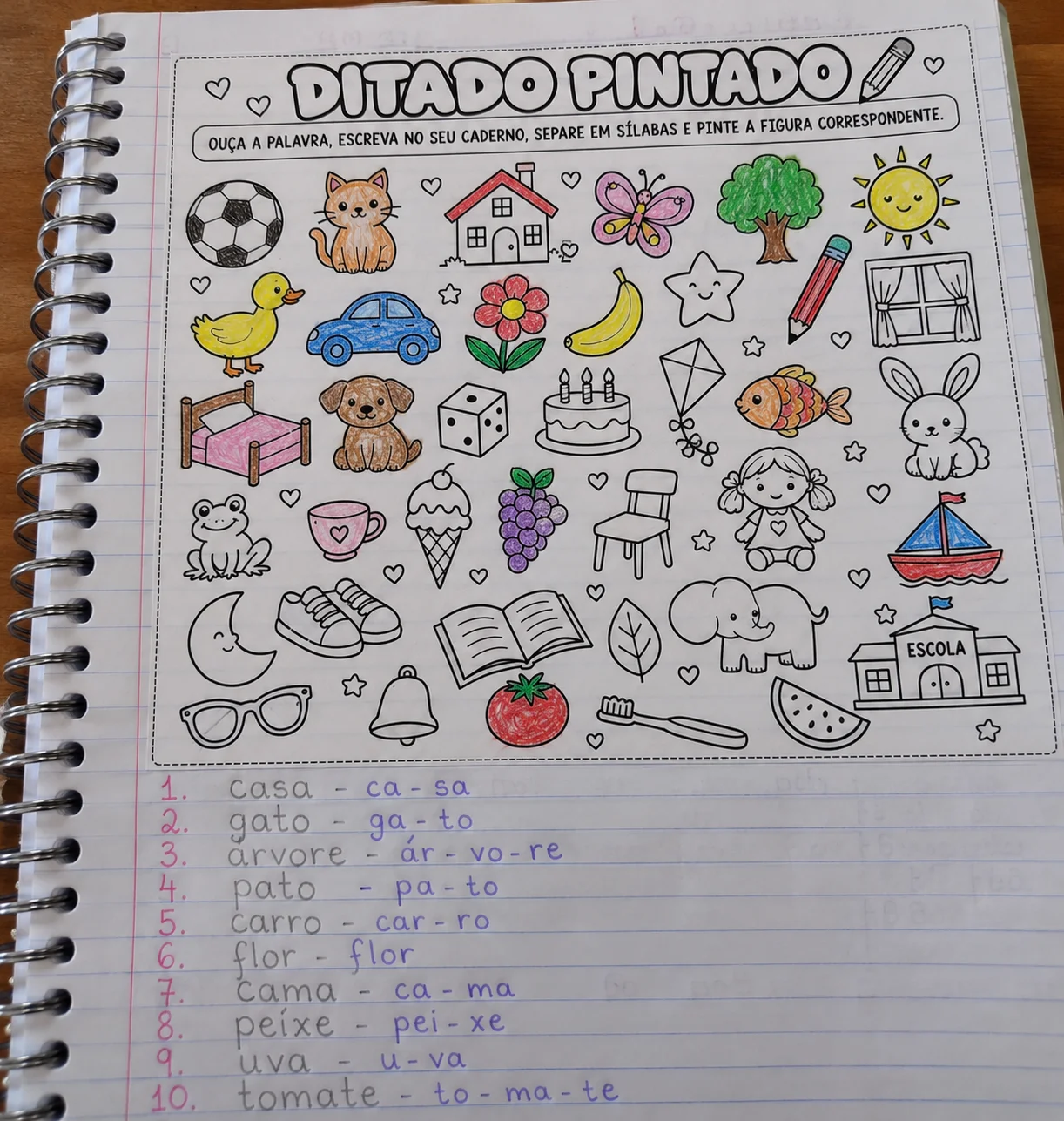 Ditado Ilustrado para Alfabetização | Atividade 1º ao 5º Ano — amostra 1: O que vem no material