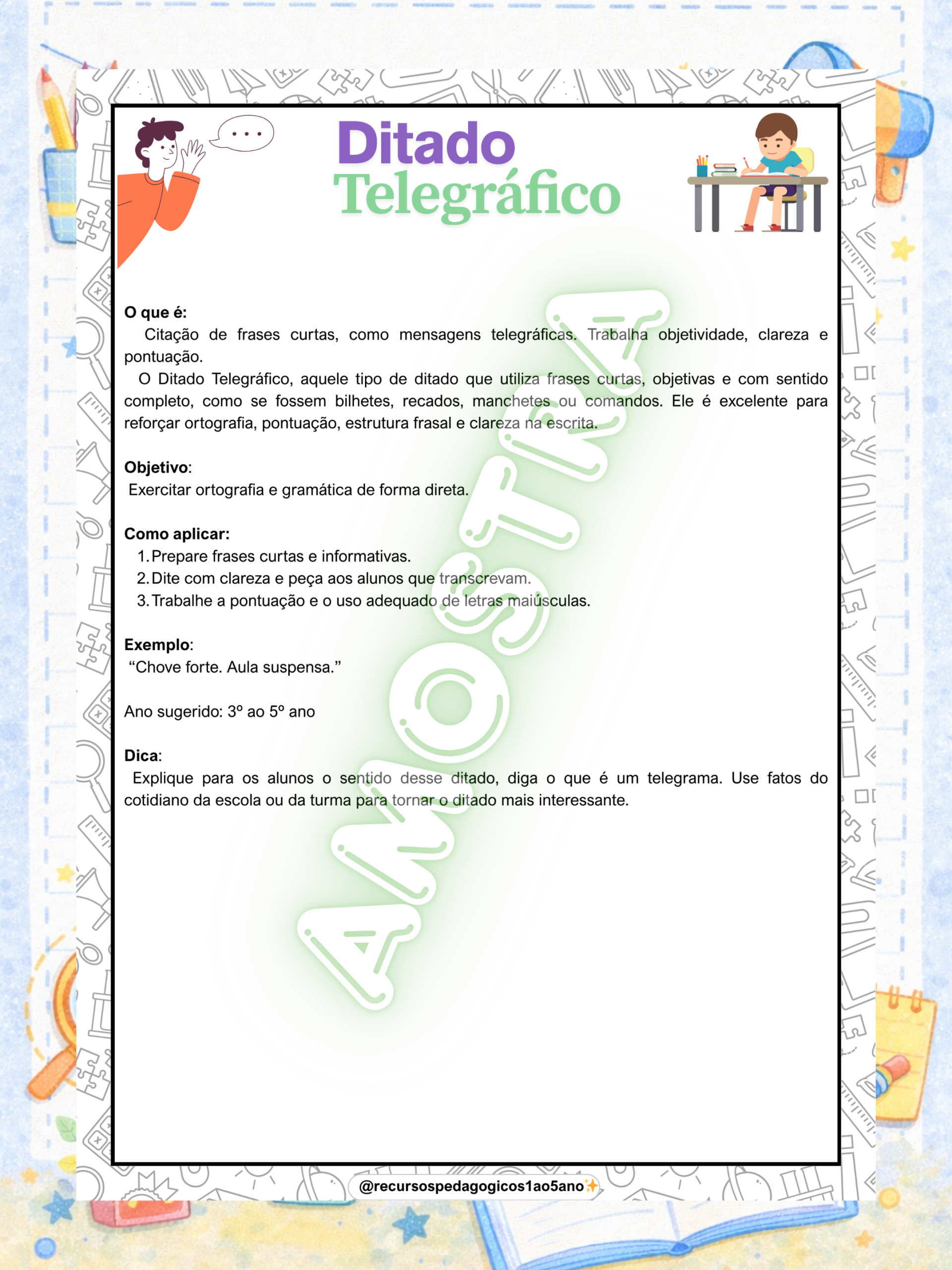 Ditado telegráfico para 3º, 4º e 5º ano – PDF para Imprimir — amostra 2: Para quem é indicado
