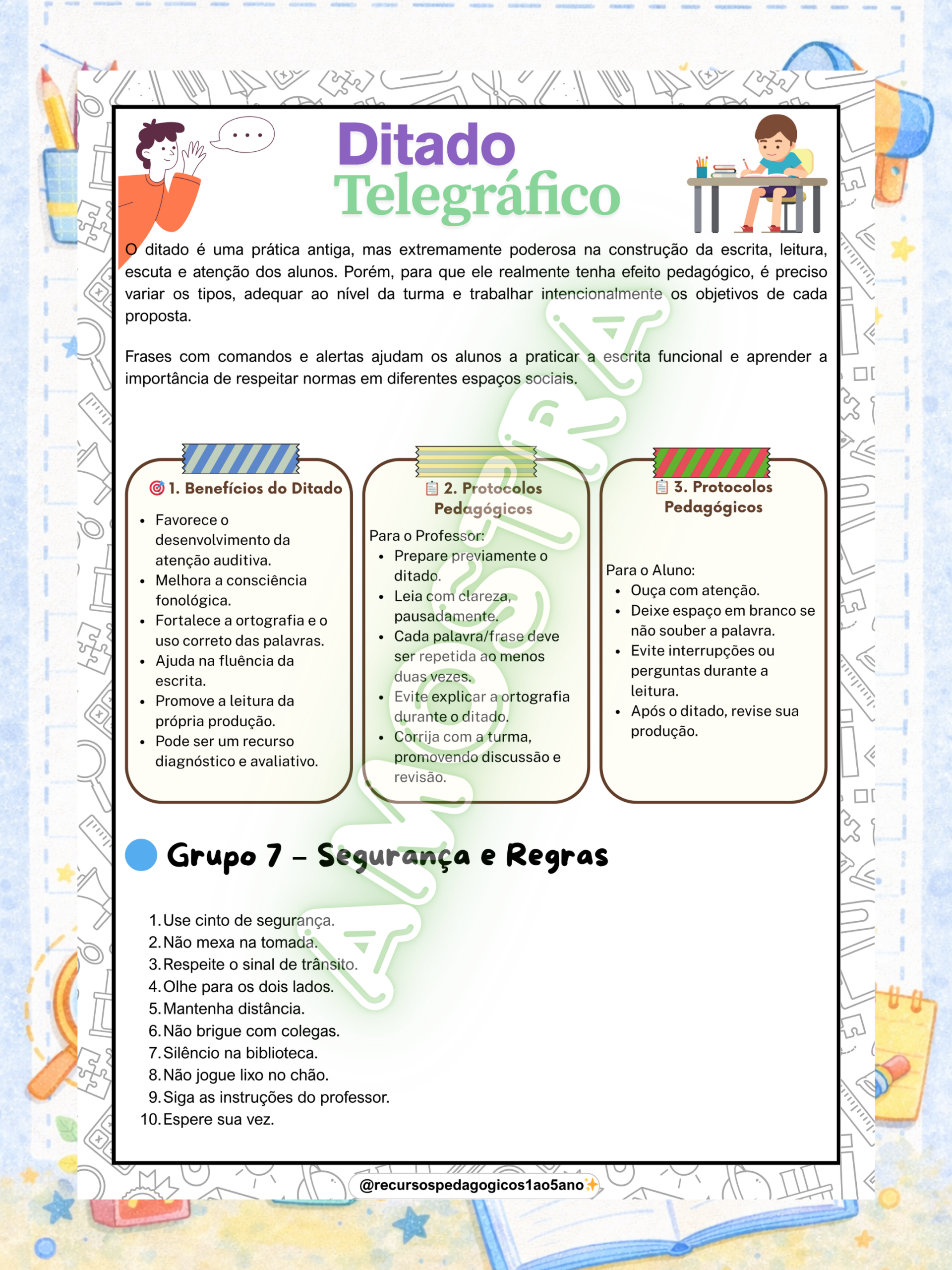 Ditado telegráfico para 3º, 4º e 5º ano – PDF para Imprimir — amostra 3: Formato e entrega