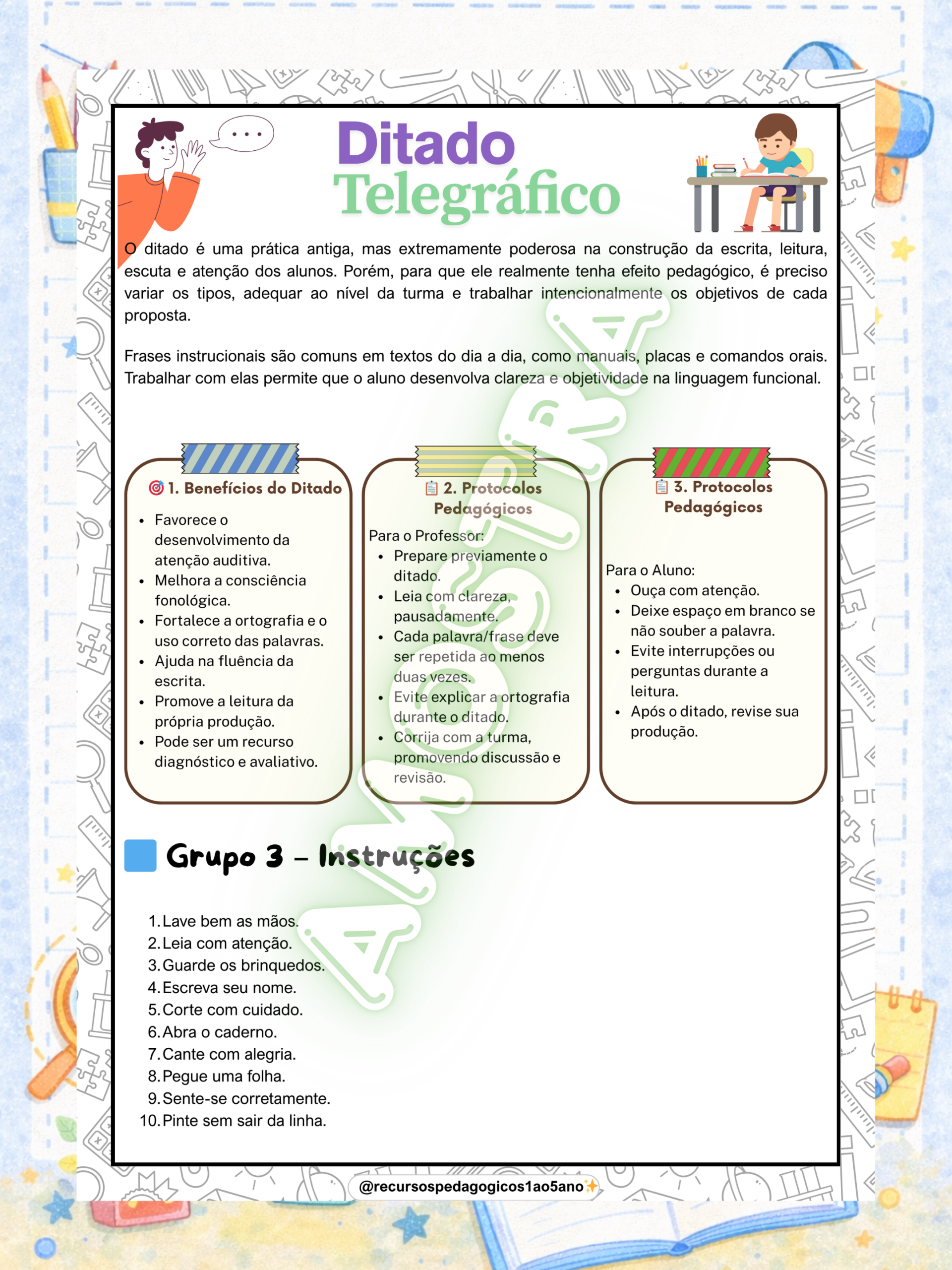 Ditado telegráfico para 3º, 4º e 5º ano – PDF para Imprimir — amostra 4: Ditado telegráfico para 3º, 4º e 5º ano – Frases…