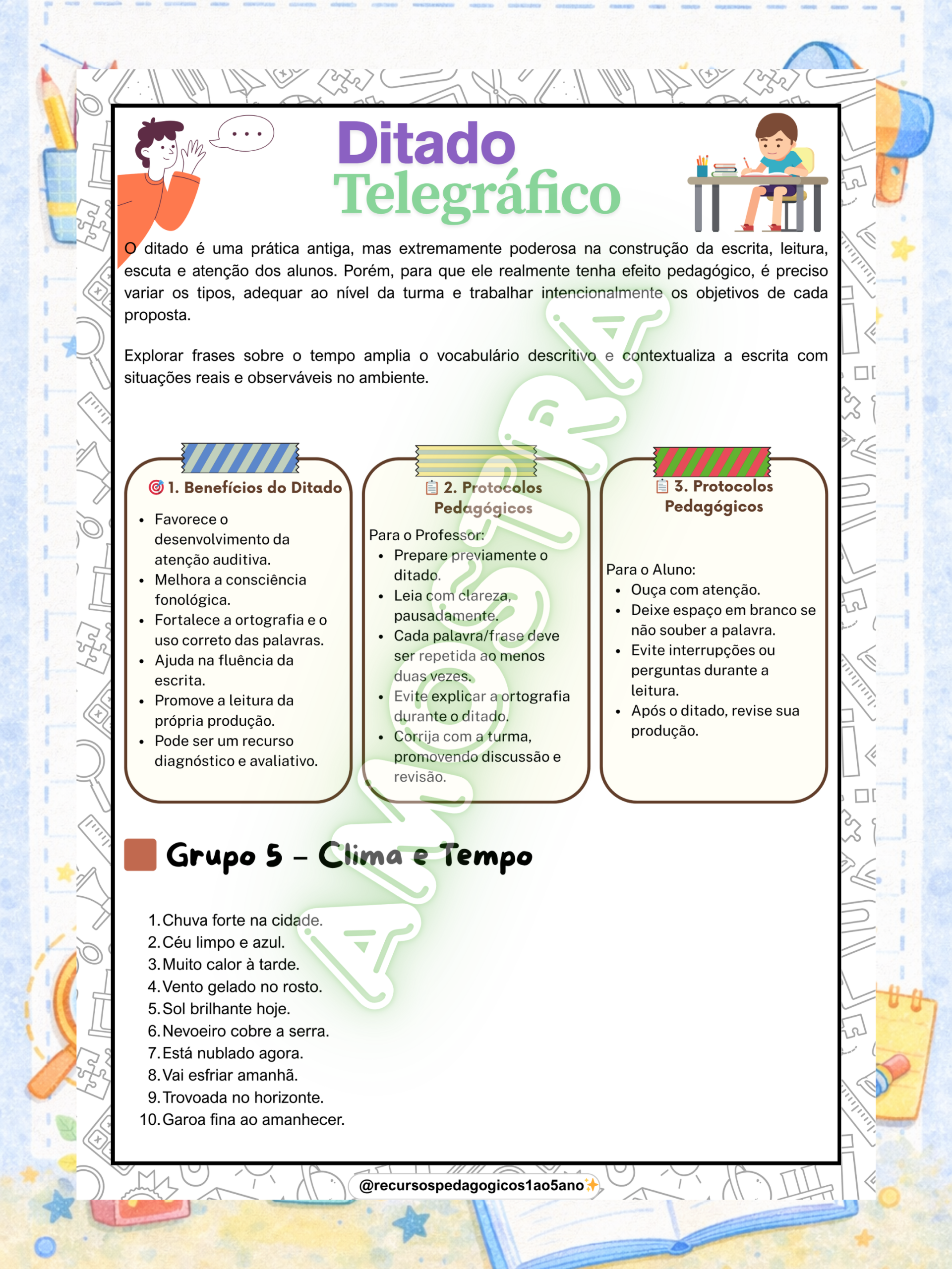 Ditado telegráfico para 3º, 4º e 5º ano – PDF para Imprimir — amostra 5: Ditado telegráfico para 3º, 4º e 5º ano – Frases…