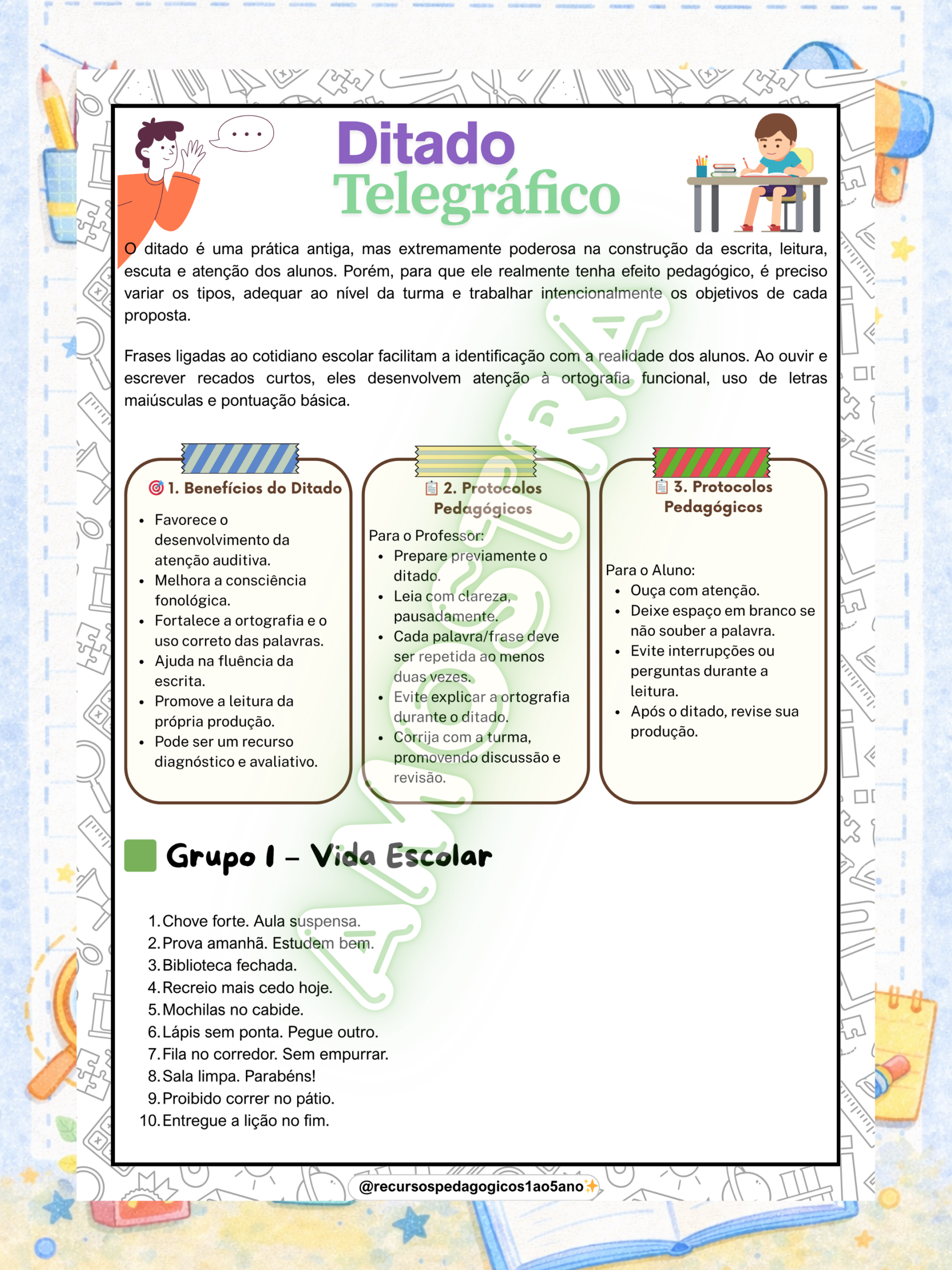 Ditado telegráfico para 3º, 4º e 5º ano – PDF para Imprimir — amostra 6: Ditado telegráfico para 3º, 4º e 5º ano – Frases…