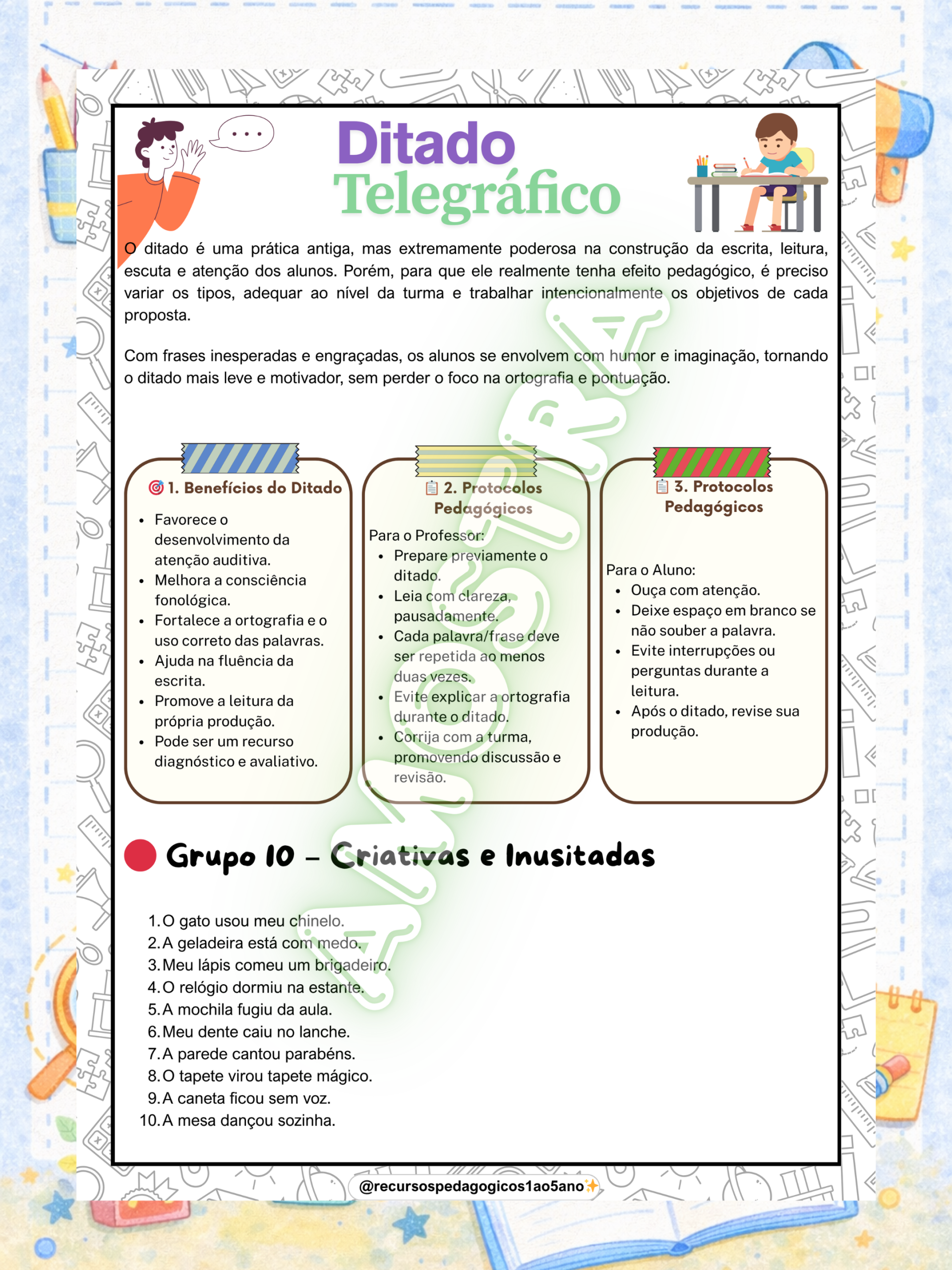 Ditado telegráfico para 3º, 4º e 5º ano – PDF para Imprimir — amostra 7: Ditado telegráfico para 3º, 4º e 5º ano – Frases…
