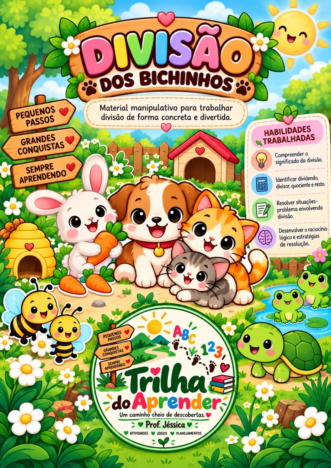 DIVISÃO COM BICHINHOS 🐶🐱🐰 Aprenda brincando — capa do material