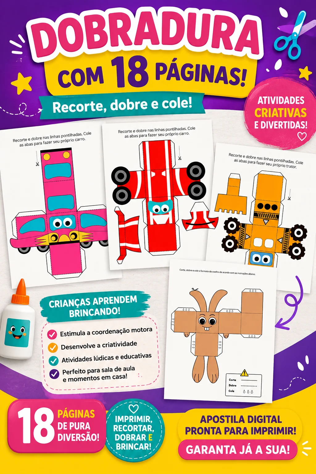 DOBRADURAS DIVERTIDAS – 18 PÁGINAS - ARTES — Alfabetização para Educação Infantil: Que tal transformar uma simples folha de…