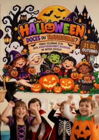 Doces ou Travessuras? - Painel Decoração de Sala Halloween — amostra 3: O Painel Halloween para Imprimir é uma opção…