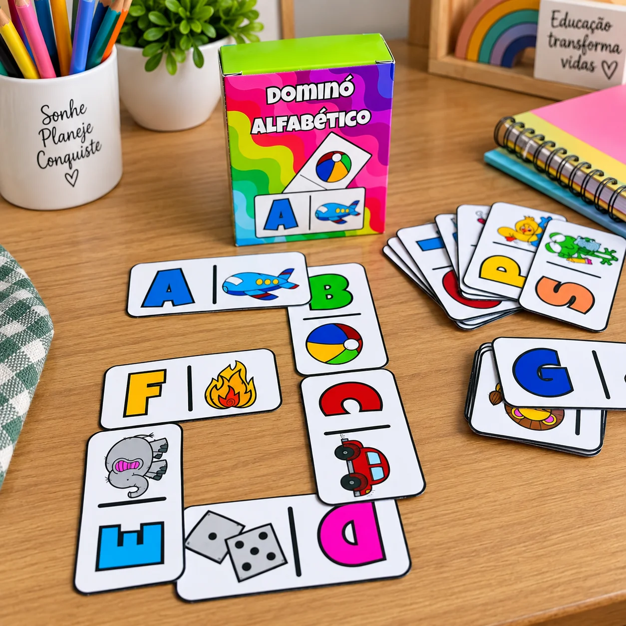 Dominó Alfabético para Educação Infantil — amostra 1: Dominó alfabético com letras de A a Z para trabalhar o reconhecimento…