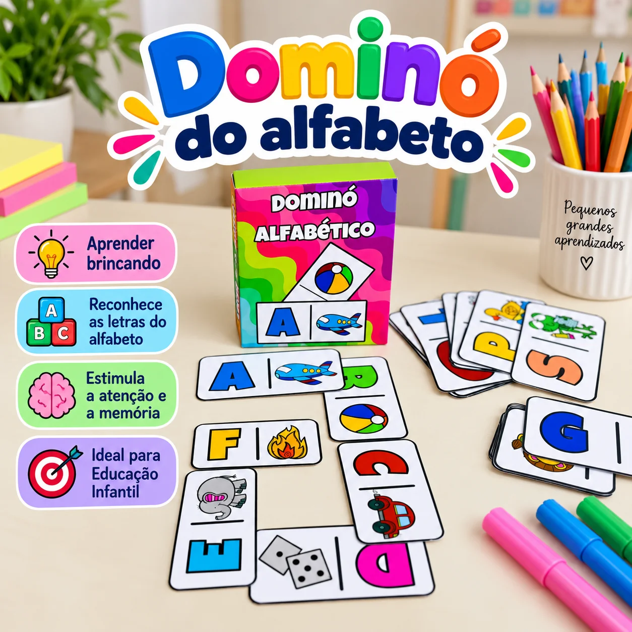 Dominó Alfabético para Educação Infantil — Jogos pedagógicos para Educação Infantil: Dominó alfabético com letras de A a Z…