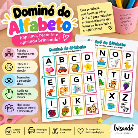 🔤 DOMINÓ DO ALFABETO — APRENDER BRINCANDO! — amostra 2: Um jogo educativo para imprimir e brincar, ajudando as crianças a… 🔤 DOMINÓ DO ALFABETO — APRENDER BRINCANDO! — amostra 2: Um jogo educativo para imprimir e brincar, ajudando as crianças a…