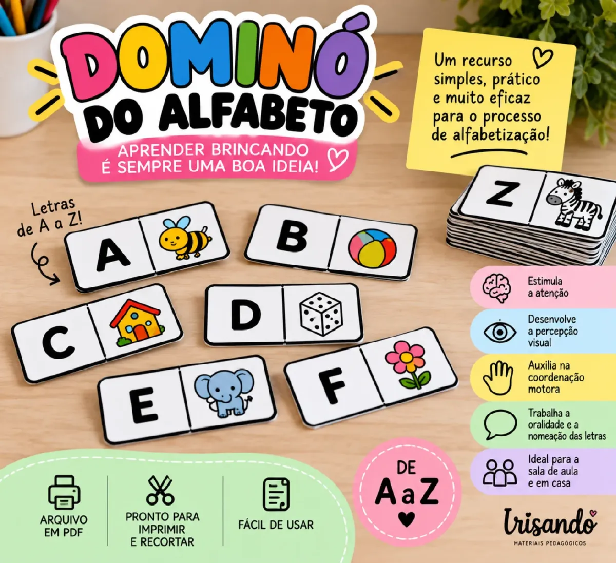 🔤 DOMINÓ DO ALFABETO — APRENDER BRINCANDO! — Alfabetização para Educação Infantil: Um jogo educativo para imprimir e…