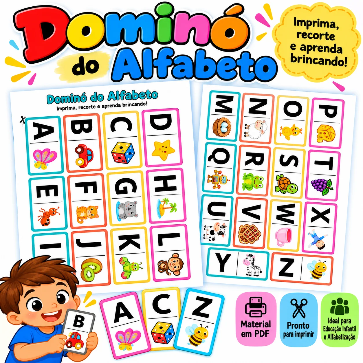Dominó do Alfabeto em PDF para Imprimir – Jogo de Alfabetização — capa do material