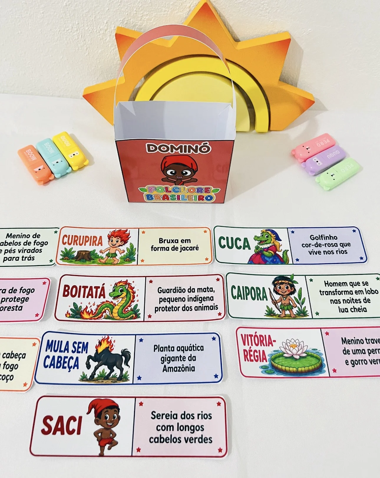 Dominó do folclore — amostra 4: 🌿✨ DOMINÓ DO FOLCLORE ✨🌿 Aprender sobre o folclore brasileiro ficou ainda mais divertido