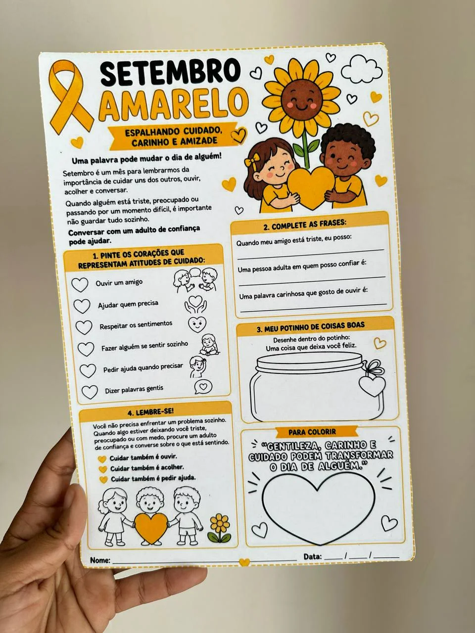 Duo - Atividades Setembro Amarelo – Material Pedagógico — amostra 5: Cuidar desde cedo também é uma forma de prevenção