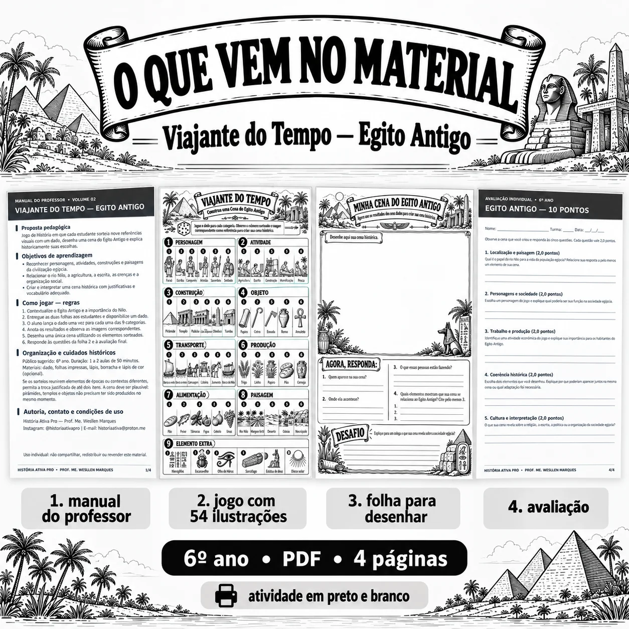 Egito Antigo 6º Ano: Jogo de História com Dado — amostra 1: Atividade sobre Egito Antigo com 54 ilustrações, jogo de dados,…