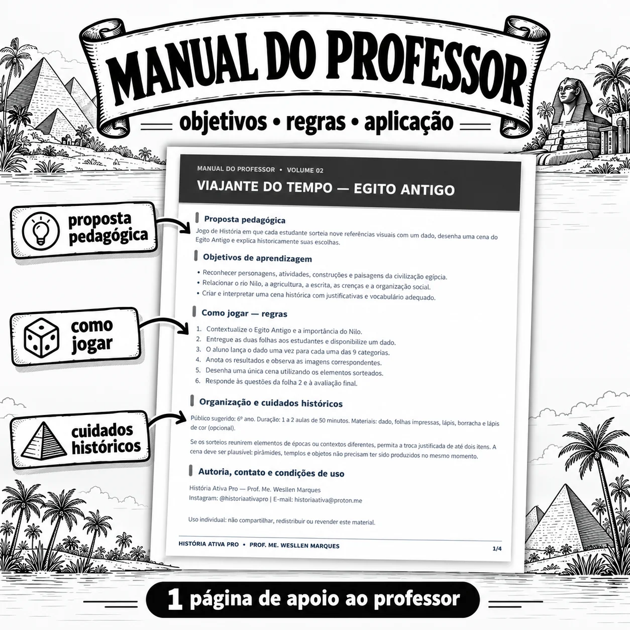 Egito Antigo 6º Ano: Jogo de História com Dado — amostra 2: Atividade sobre Egito Antigo com 54 ilustrações, jogo de dados,…
