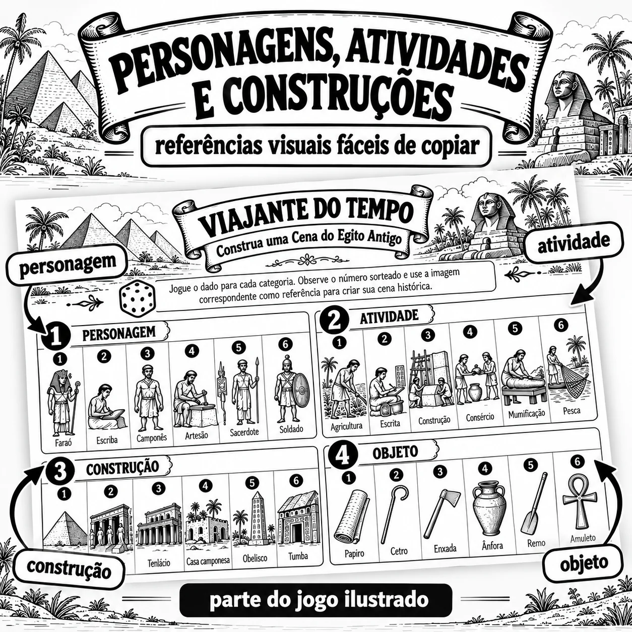 Egito Antigo 6º Ano: Jogo de História com Dado — amostra 4: Atividade sobre Egito Antigo com 54 ilustrações, jogo de dados,…