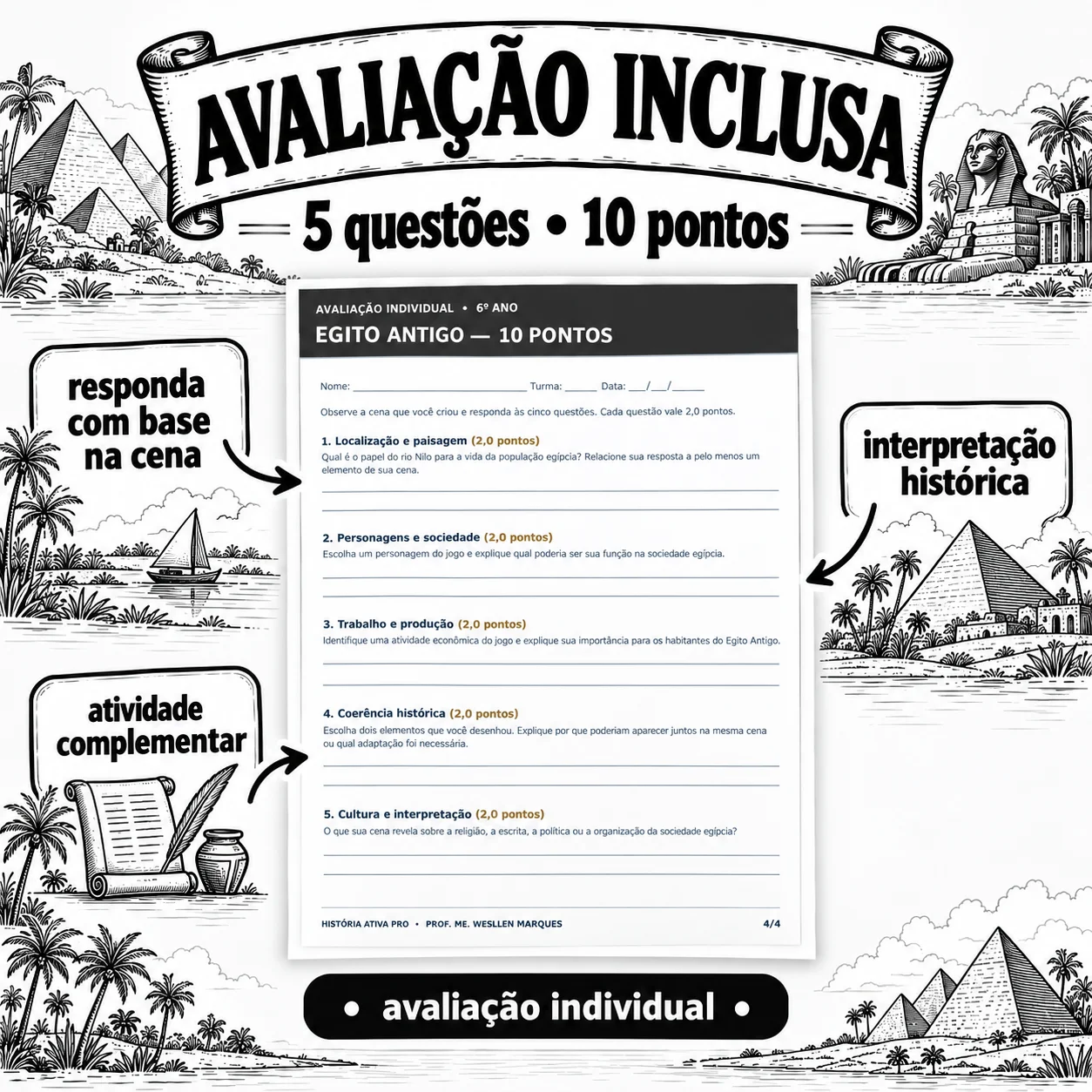 Egito Antigo 6º Ano: Jogo de História com Dado — amostra 7: Atividade sobre Egito Antigo com 54 ilustrações, jogo de dados,…