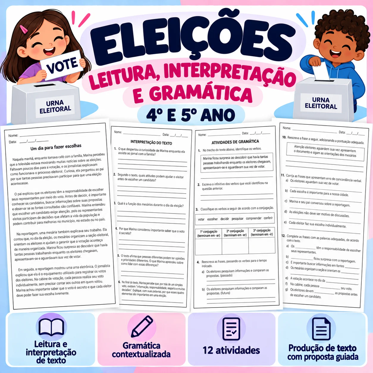 Eleições | Leitura, Interpretação e Gramática – 4º e 5º Ano — Português para 5º ano: Material de Português para 4º e 5º ano…