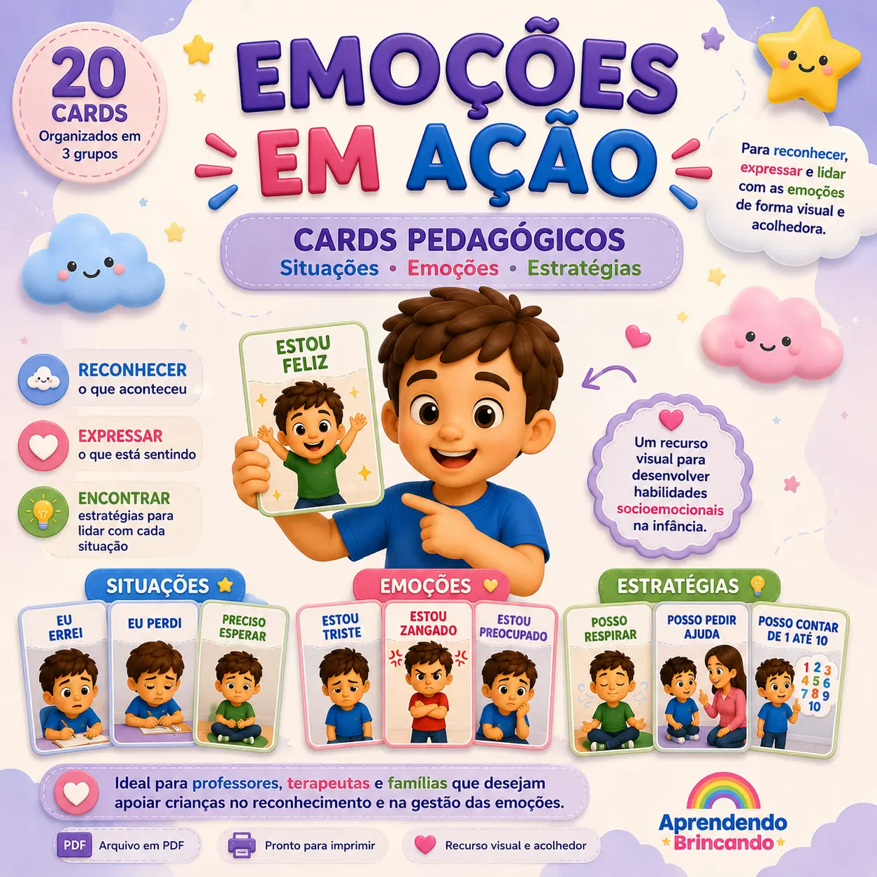 EMOÇÕES EM AÇÃO — Cards para reconhecer sentimentos e se regular — Atividades para Educação Infantil: Emoções em Ação é um…
