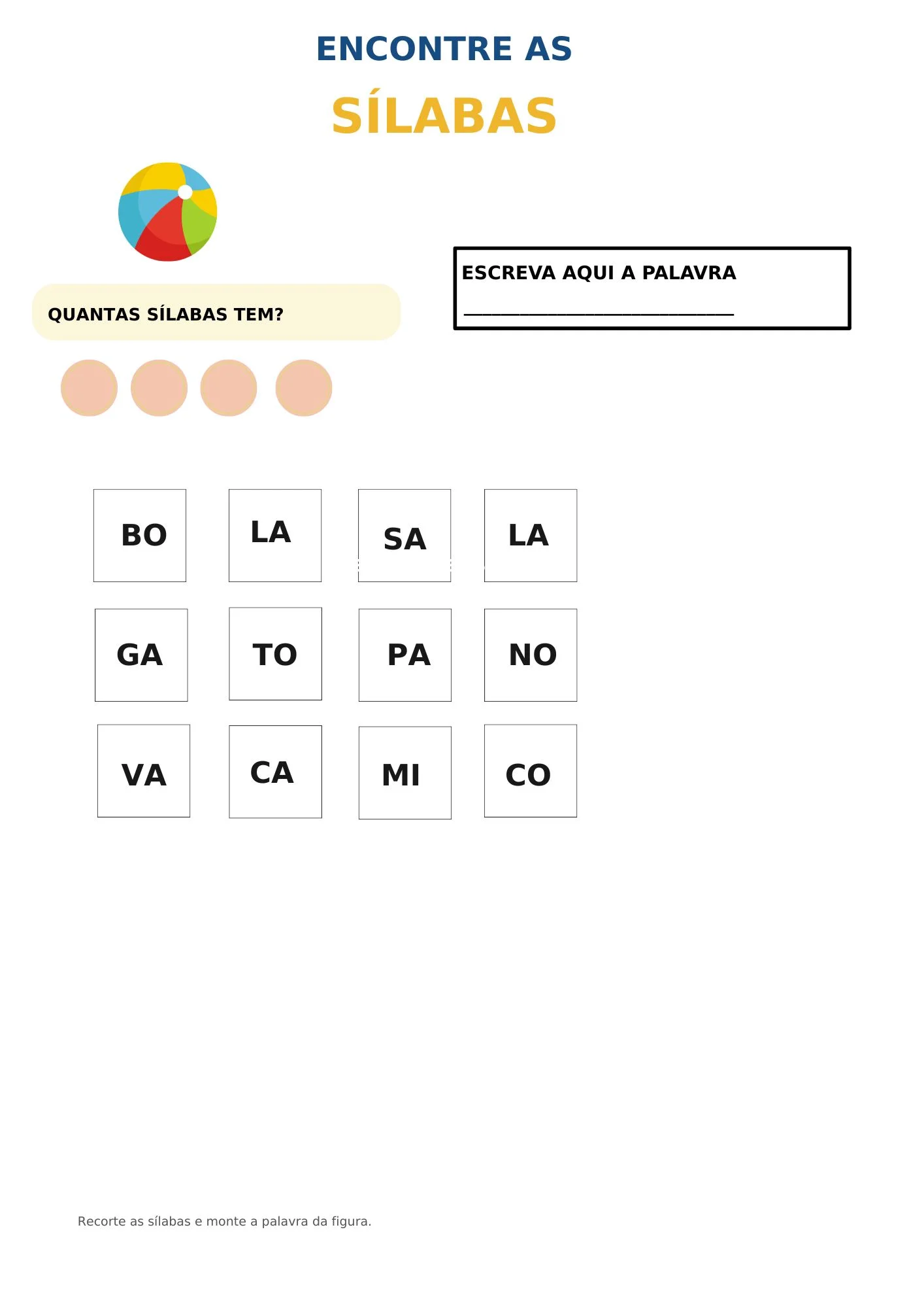 Encontre a Sílaba: Atividade de Alfabetização Lúdica para Imprimir — amostra 1: Kit de alfabetização "Encontre as Sílabas"…