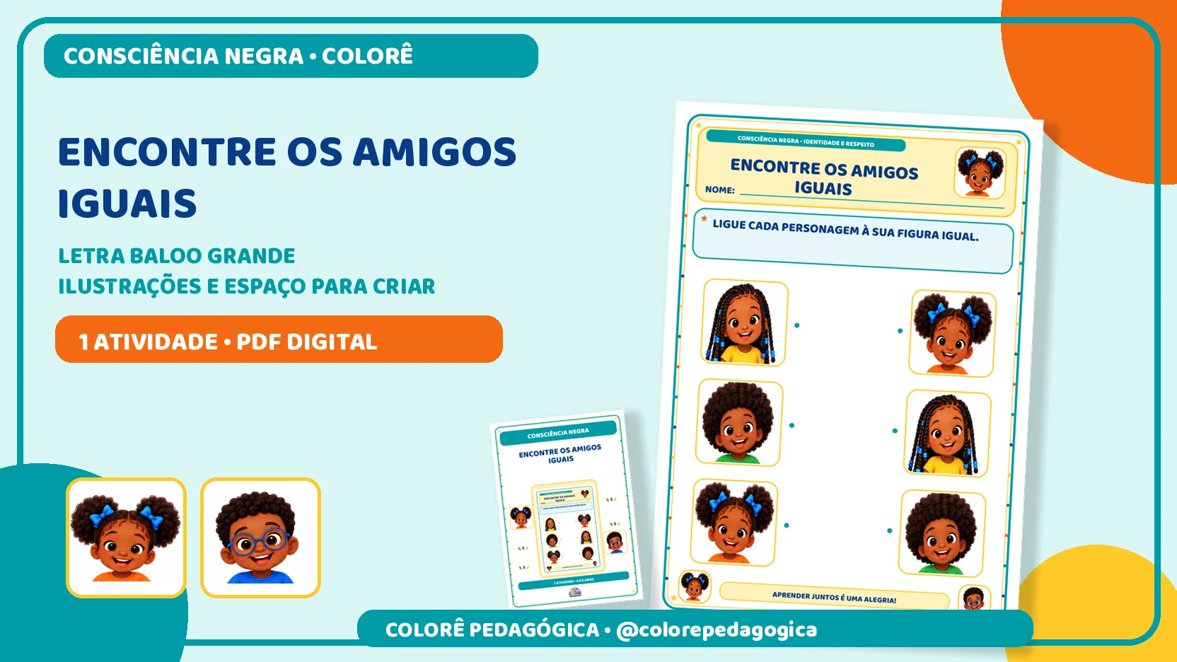 Encontre os amigos iguais | Consciência Negra — amostra 1: Produto digital para impressão em A4, na orientação vertical, em…