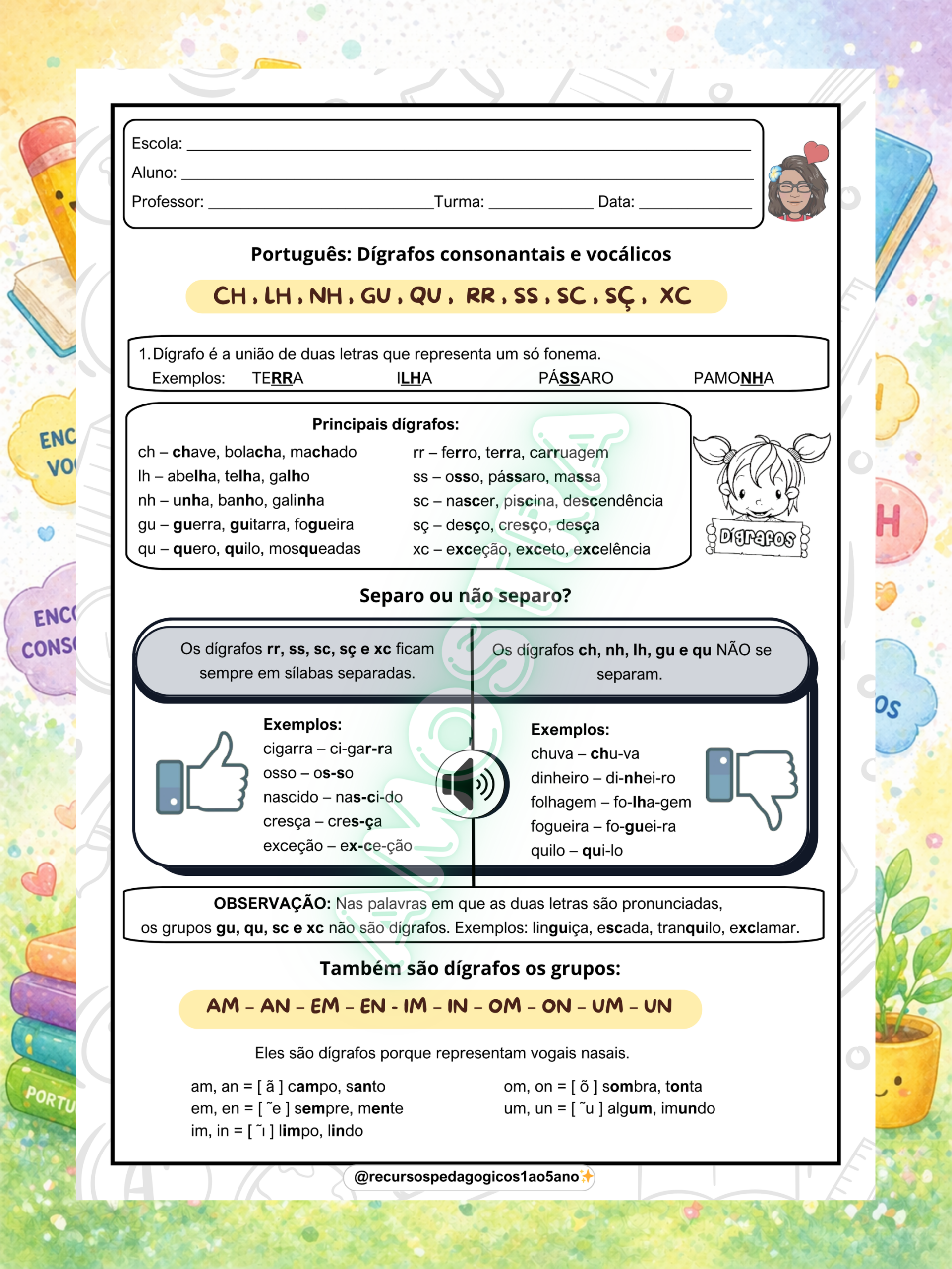 Encontros vocálicos, consonantais e dígrafos 3º ao 5º ano – PDF para Imprimir — amostra 4: Formato e entrega