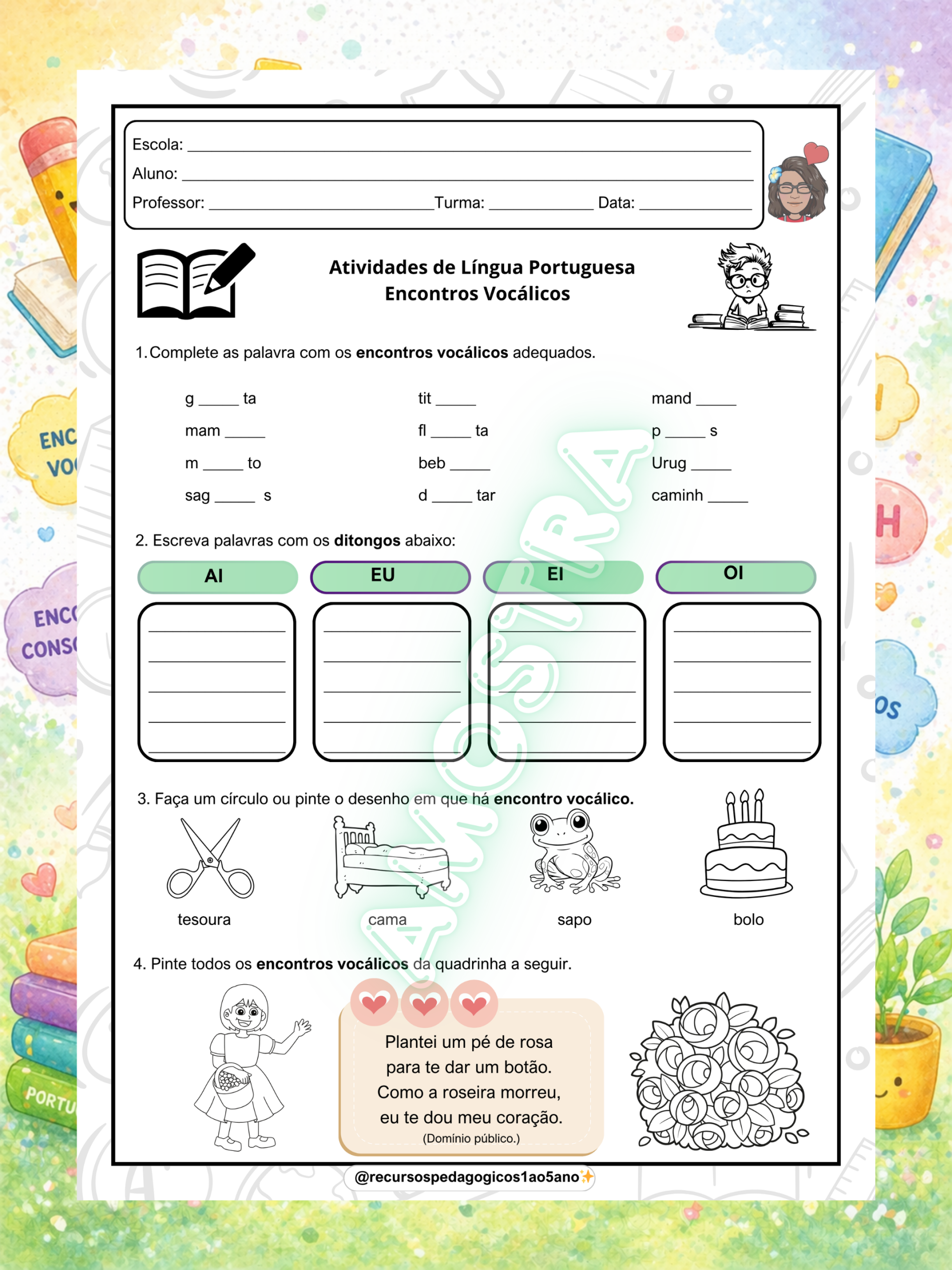 Encontros vocálicos, consonantais e dígrafos 3º ao 5º ano – PDF para Imprimir — amostra 7: Encontros vocálicos,…