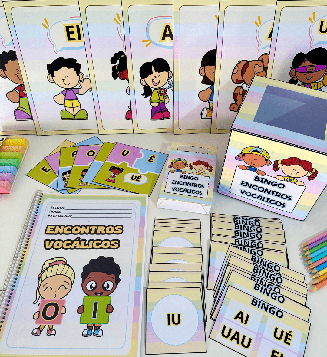 Encontros vocálicos: kit em PDF com bingo e atividades — amostra 1: Encontros vocálicos para aprender brincando