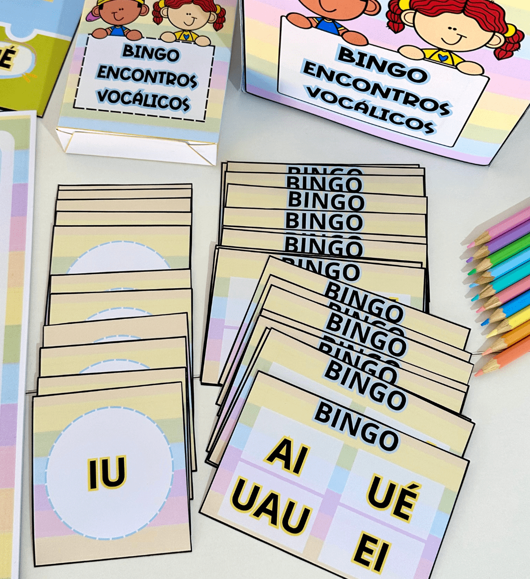 Encontros vocálicos: kit em PDF com bingo e atividades — amostra 6: Explore encontros vocálicos com brincadeiras e…