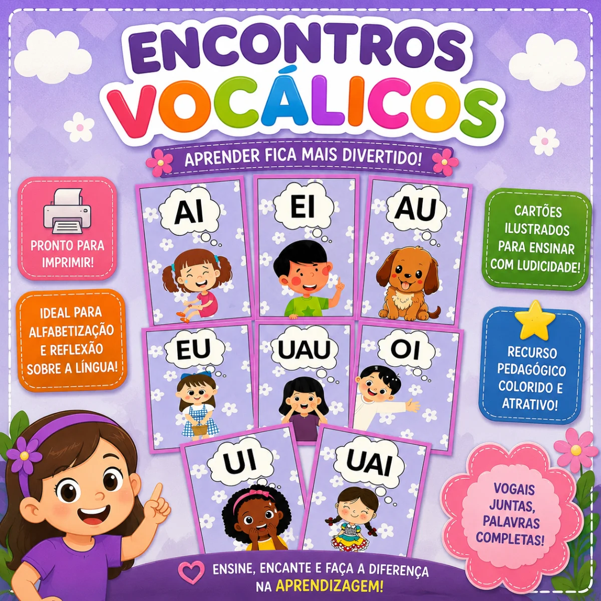 Encontros Vocálicos – PDF para Imprimir | Alfabetização — capa do material