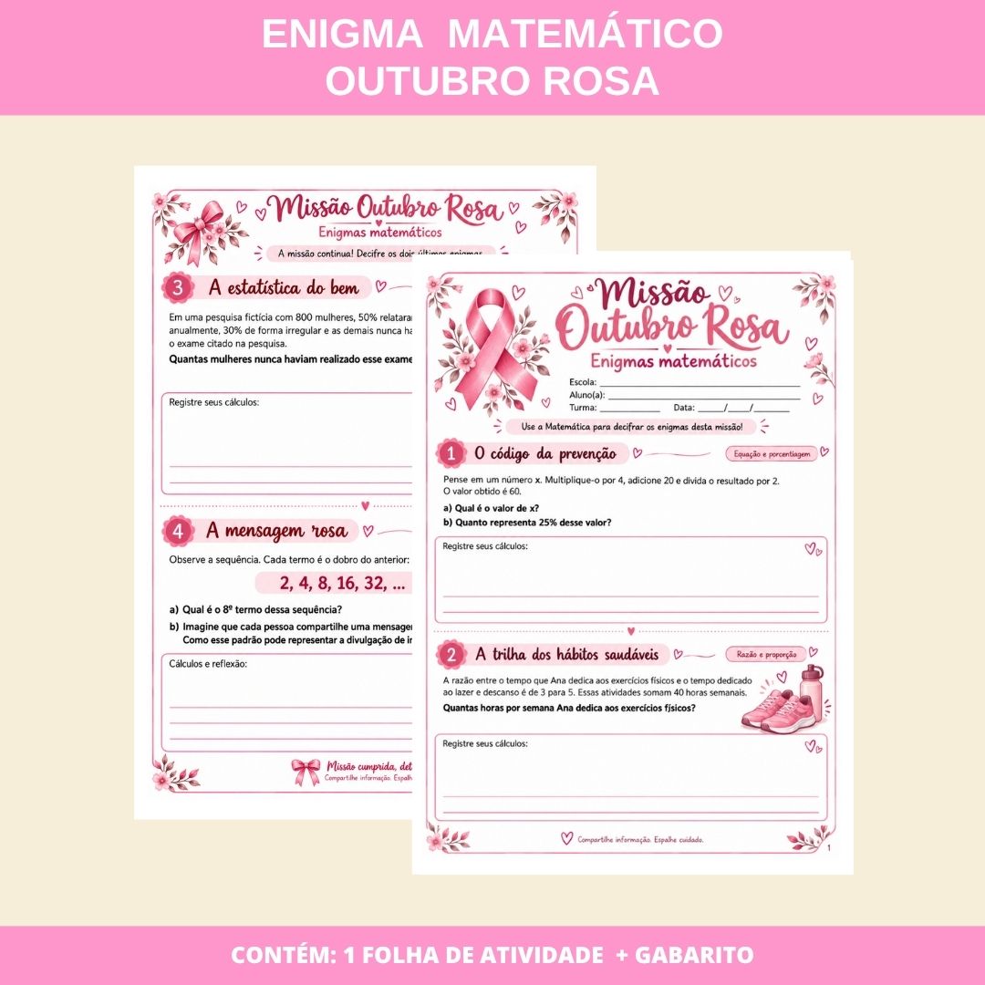 Enigma matemático: outubro rosa | Anos Finais — capa do material