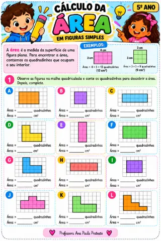 ENSINO FUNDAMENTAL APOSTILA ÀREA E PERÍMETO 5º ANO — amostra 2: A área é a medida da superfície interna de uma figura… ENSINO FUNDAMENTAL APOSTILA ÀREA E PERÍMETO 5º ANO — amostra 2: A área é a medida da superfície interna de uma figura…