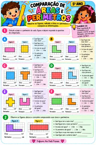 ENSINO FUNDAMENTAL APOSTILA ÀREA E PERÍMETO 5º ANO — amostra 6: A área é a medida da superfície interna de uma figura… ENSINO FUNDAMENTAL APOSTILA ÀREA E PERÍMETO 5º ANO — amostra 6: A área é a medida da superfície interna de uma figura…