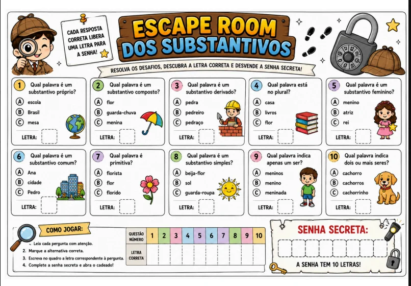 ESCAPE ROOM DOS SUBSTANTIVOS - ALFABETIZAÇÃO LÚDICA — amostra 2: Uma atividade que faz o aluno querer descobrir “o que vem…