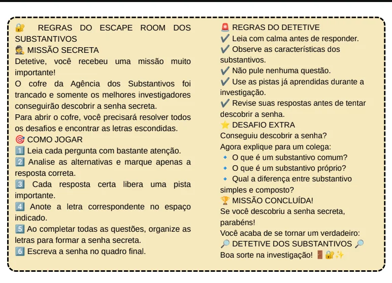 ESCAPE ROOM DOS SUBSTANTIVOS - ALFABETIZAÇÃO LÚDICA — amostra 3: Prepare seus alunos para uma experiência diferente de…