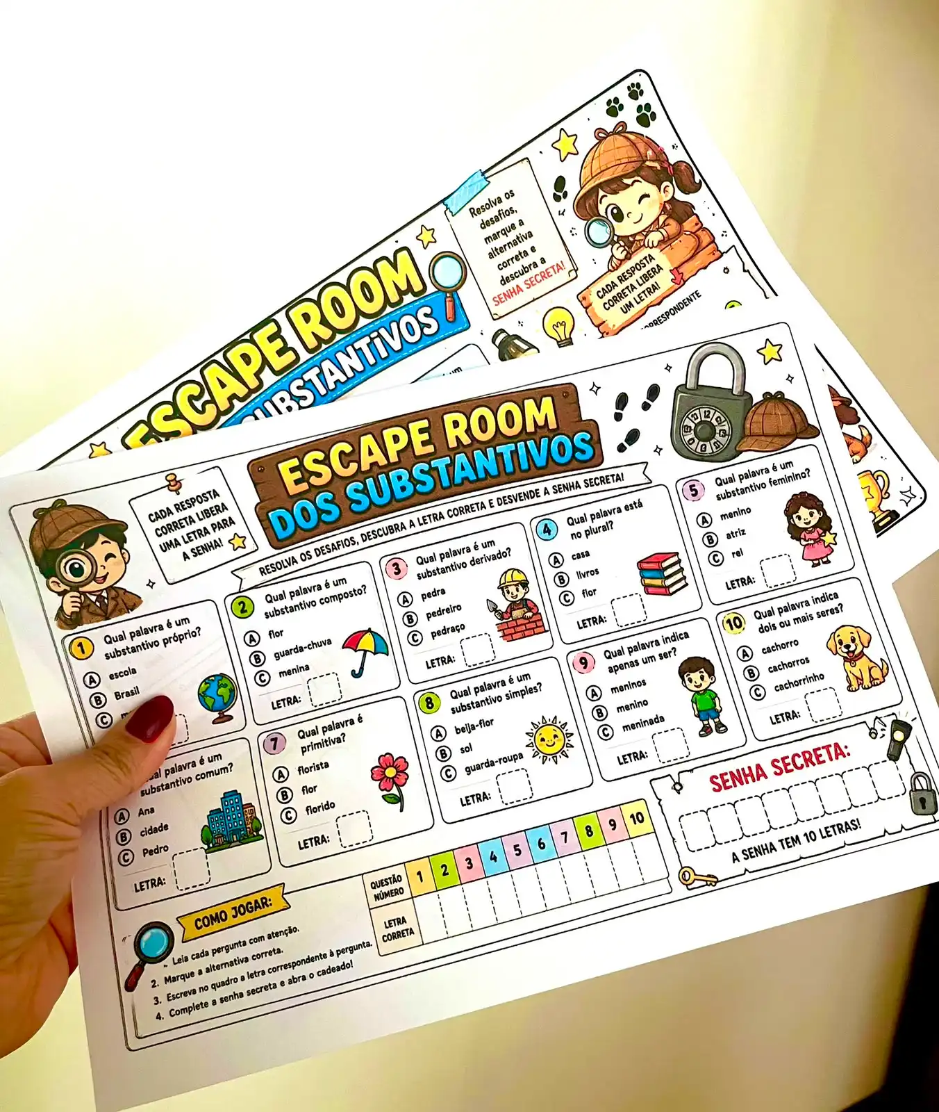 Escape Room dos Substantivos – Atividade — amostra 2: Escape room de Língua Portuguesa para revisar substantivos comuns,…