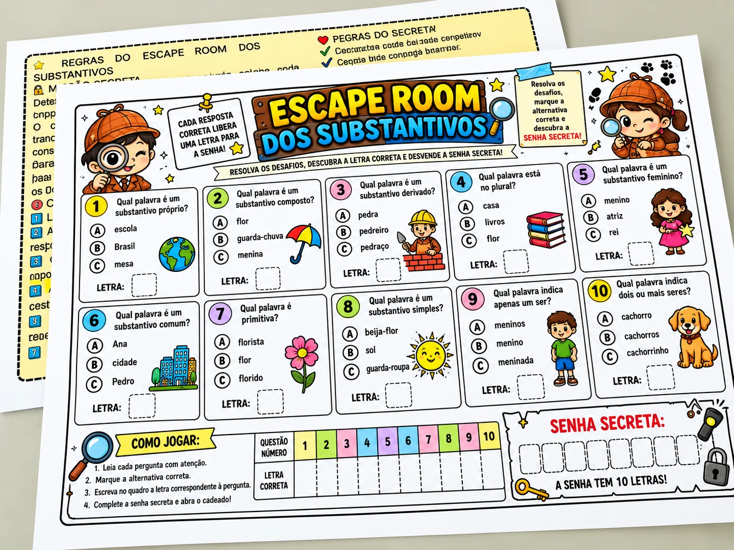 Escape Room dos Substantivos – Língua Portuguesa — amostra 6: Escape room de Língua Portuguesa com desafios sobre…
