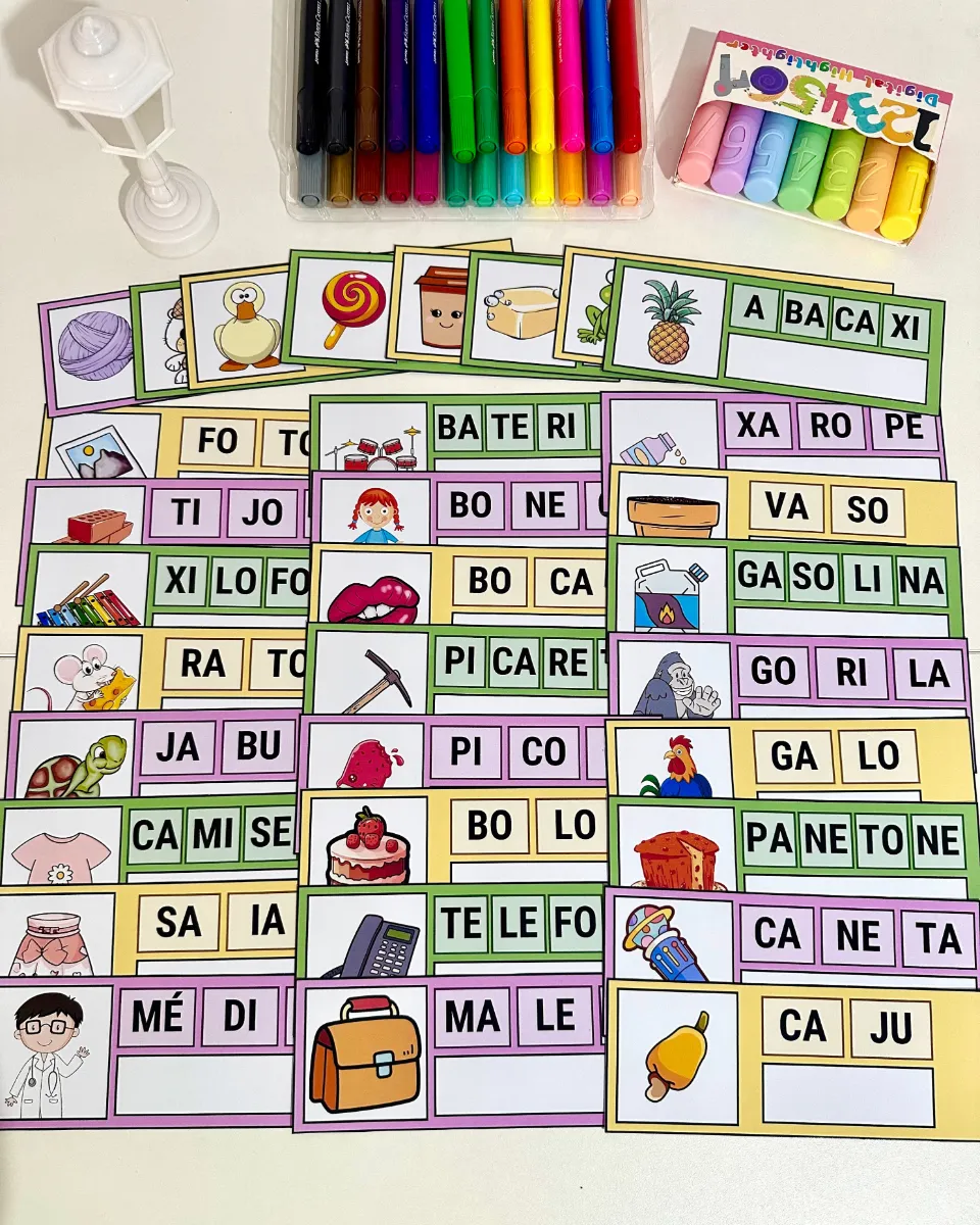 Escreva as Sílabas: 33 Fichas de Alfabetização e Escrita — amostra 3: 33 fichas para completar e escrever palavras com…