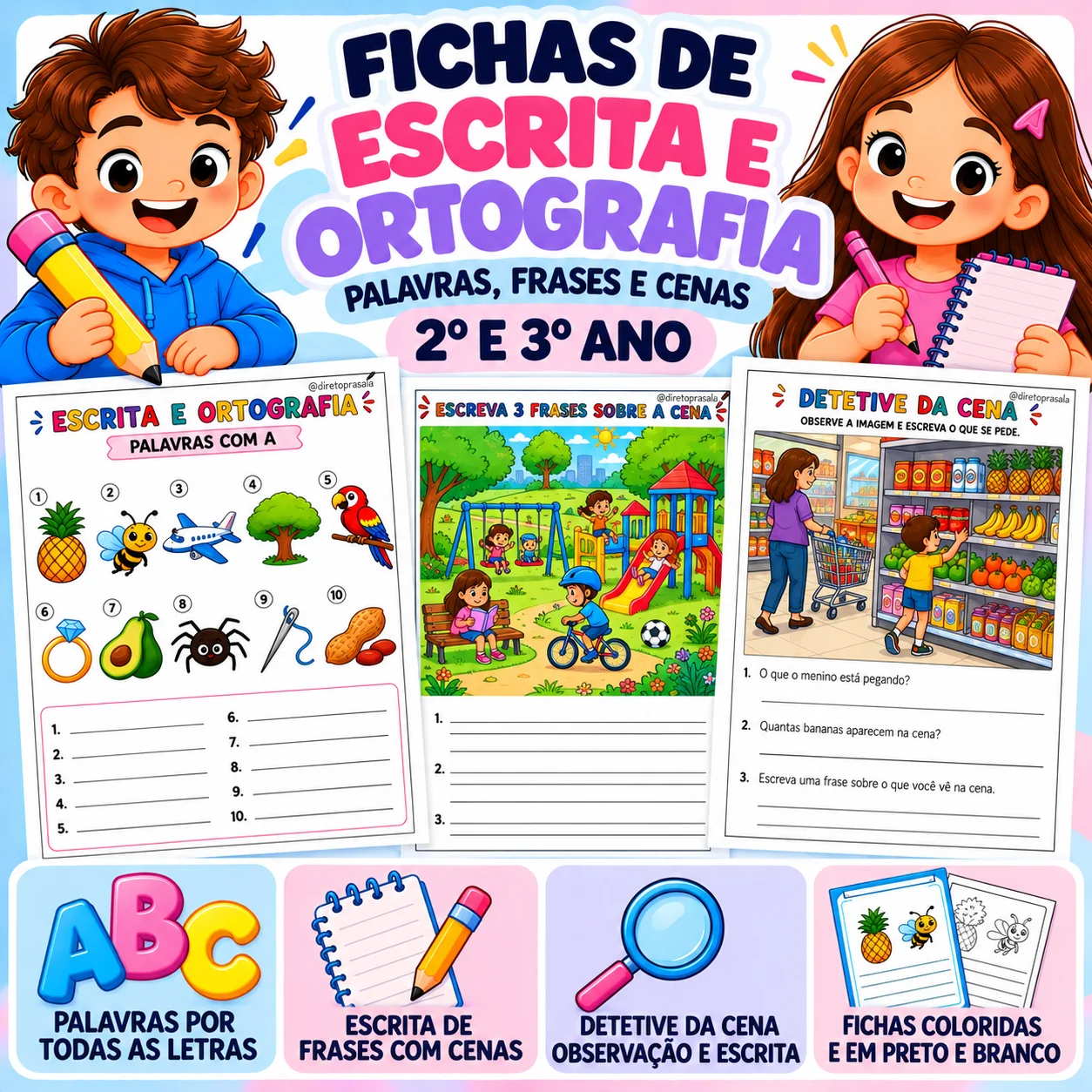 Escrita e Ortografia | Fichas de atividades 1º, 2º e 3º Ano — Português para 3º ano: 66 páginas com fichas de escrita e…