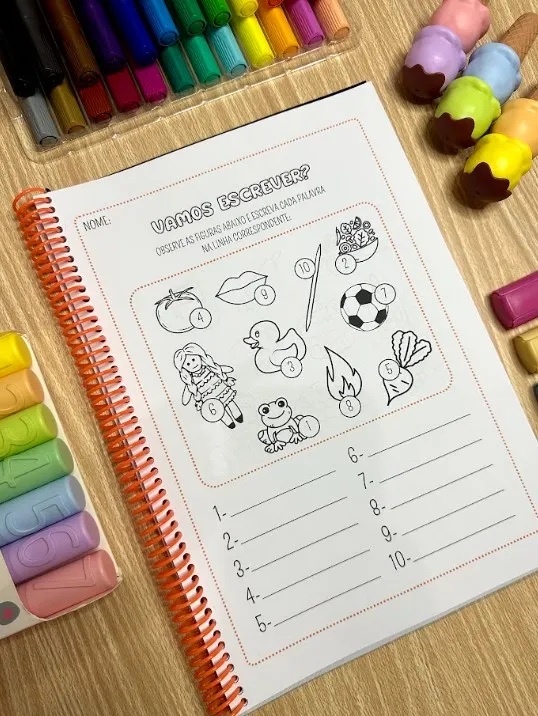 Escrita Enumerada: 23 Páginas de Alfabetização em PDF — amostra 1: 23 páginas para escrever os nomes das figuras seguindo a…