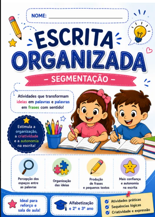Escrita Organizada - produção de frases e textos-segmentação — Atividades para 3º ano: Auxilia crianças que escrevem tudo…