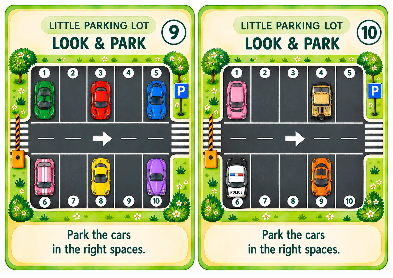 Estacione os Carros - Um jogo de observação, raciocínio e orientação — amostra 1: 🚗 Little Parking Lot – Look & Park