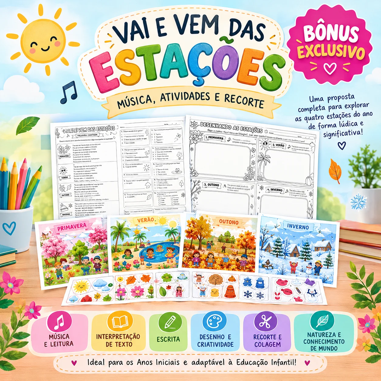 Estações do Ano: Música, Atividades, Recorte E Colagem — capa do material