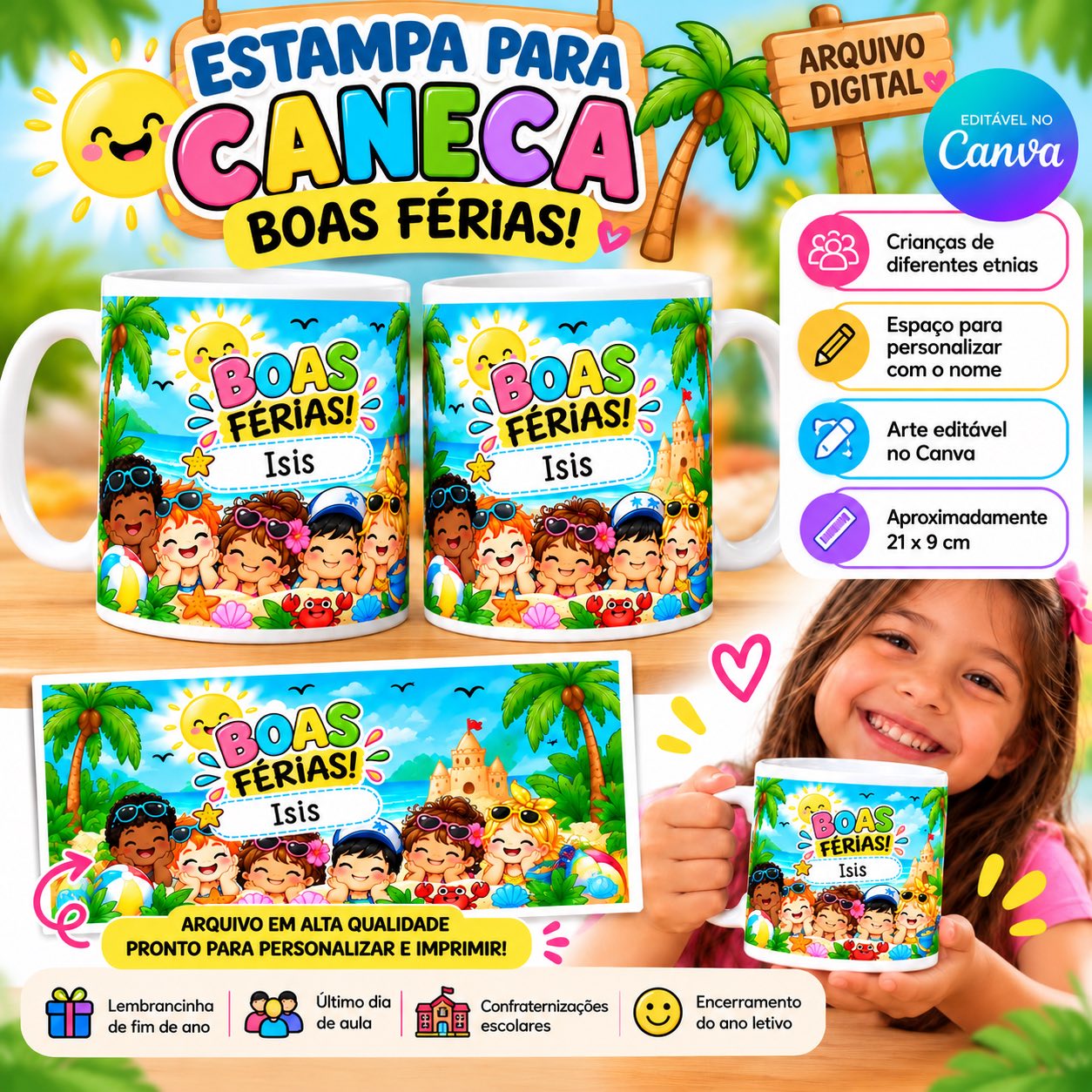 Estampa para Caneca Boas Férias para Encerramento Escolar — capa do material