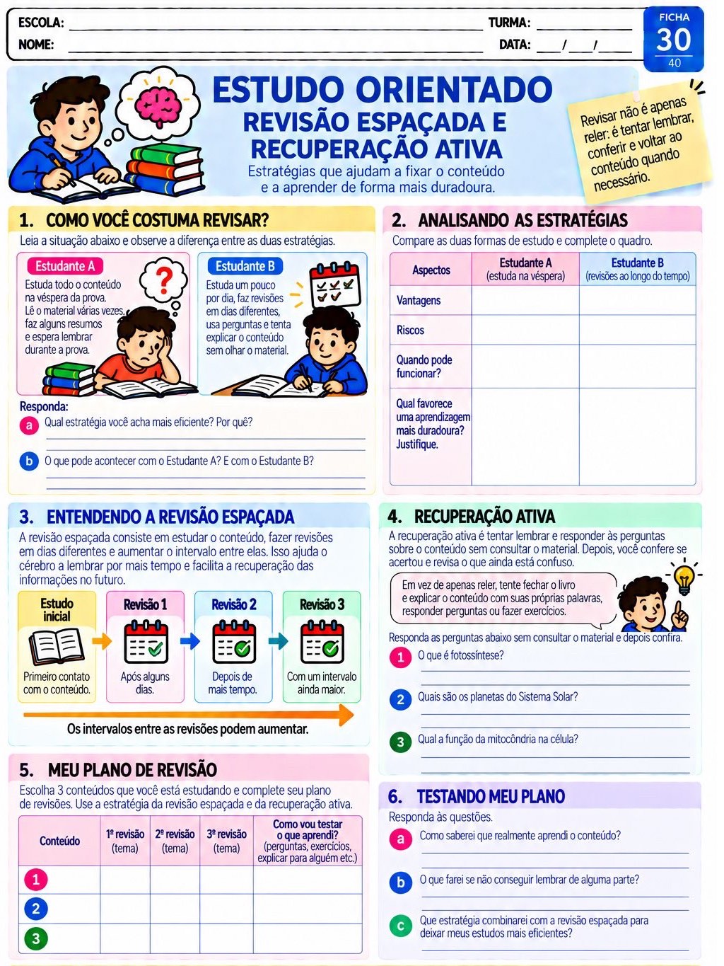 Estudo Orientado: 40 Atividades Prontas para Imprimir — amostra 2: 40 atividades de Estudo Orientado prontas para imprimir